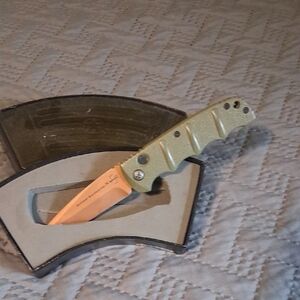 Tactical Folding Knife with Olive Green Handle and Copper Blade